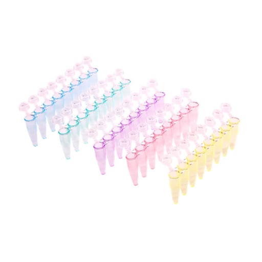 [SK-TP391] AmpliStar-II 8-Strip 0.2ml Assorted Color PCR Tubes, Attached Optical Flat Caps - 10x120